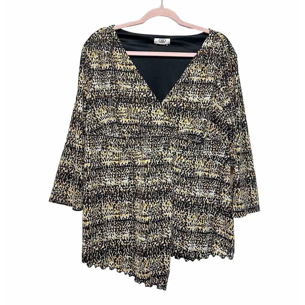 Women's‎ Cato 18/20W V- Neck Geometric Print Top 3/4 Sleeve Pullover Stretchy